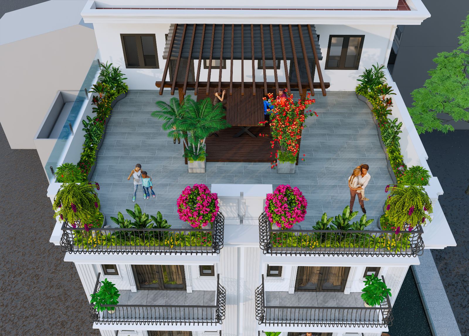 Vườn sân thượng đẹp gfarm tháng 5/2024